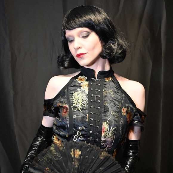 Rare Vintage Lip Service y2k Sample Satin Geisha Floral Brocade Goth punk Top - Picture 1 of 10